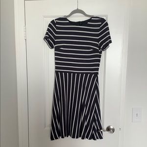 LOFT gray dress with white stripes